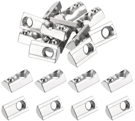 sourcing map 20Pcs M8 t Spring Nut Fastener Carbon Steel Nickel Plated Half Round Roll in Spring t Slot Nut for T-Slot Aluminum Profile 3D Printer, CNC Router 4040 Series