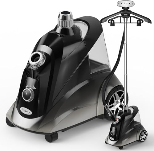 Steamer for Clothes, Jenaely 1500W Standing Garment Steamers, 35s Fast Heat-up, 80 Mins of Continuous Powerful Steam with 2.8L Water Tank, Pants Clip & Children's Clothing Hanger