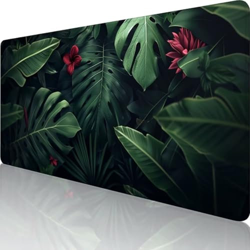Grün Mauspad XXL 800 x 300, Erweiterte Groß Mousepad Blume, Wasserfest Schreibtischunterlage Vernähte Kanten Design, Mouse Pad mit rutschfeste Gummibasis für Pc Büro Deko, Geschenke für Frauen m-G
