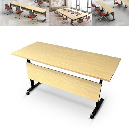 EAHKMETQ Moderner, klappbarer Konferenztisch aus Ahorn mit Rädern für das Büro und Klassenzimmer