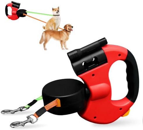 Doppelte Einziehbare Hundeleine, Doppelleine Hundeleine für 2 Hunde, Doppelte Hundeleine, 3m Hundeleine, Rollleine Hundeleine mit Licht, Anti Rutsch Griff für Kleine Und Mittelgroße Hunde (A)