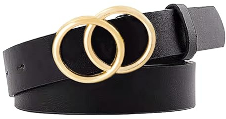 Jesustree Femme Ceinture Cuir Pu Noir avec Boucle à Joint Torique Ceinture en Jean Enfants Réglable Vintage Habillée pour Pantalons Jeans Jupes Vestes Uniformes Scolaires Robes