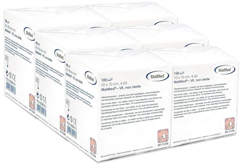 6 x Vlieskompressen Kompressen unsteril 10x10cm 100 Stück, Wundkompressen 4 Lagen, Wundauflage nicht haftend, Mullkompressen Wundgaze Kompresse, Saugkompressen, Verbandsmaterial (10 x 10 cm x 6)