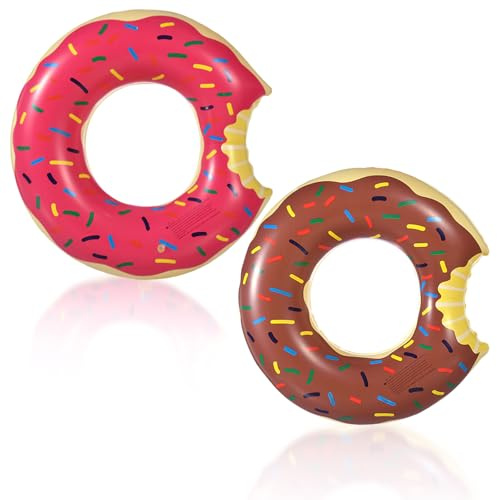 2 Pezzi Ciambella gonfiabile per adulti 90cm,ciambella mare marrone rosa Salvagente grande in vinile ideale. Swim ring galleggiante a forma di Donut per feste in piscina, gioco all'aperto - Piscina