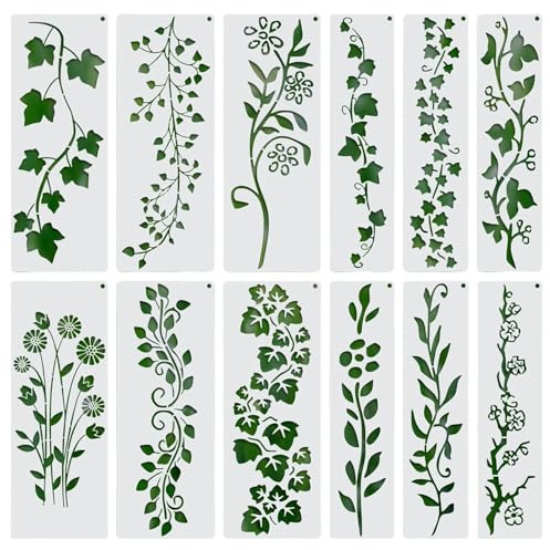 Heyumybit 12 Pcs Leaf Vine Stencils for Painting,Reusable Flower Stencil,Plant Stencils,Crafts Templates Drawing Stencil for Painting on Wood,Wall,Furniture,DIY Craft