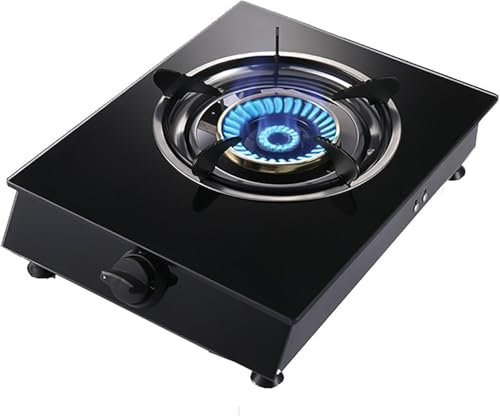 JvFbjLF IBOWZ Quemador Cocina de Gas Placa de Gas Estufas de Gas Placa de Gas portátil Quemador Individual de GLP Vidrio Templado Negro Catering Estufa de Gas for Acampar