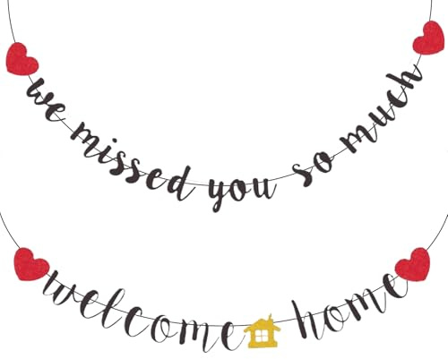 CXNXFD Willkommensdeko Set,Home Decor Girlande,Willkommensgirlande,Welcome Home Banner Dekogirlande mit Herzen und Haus,Schwarz