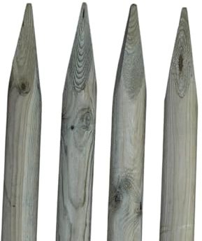 TIMBERMIK ø 7cm 4-Pack Paletti di Legno a Punta Lunghezza: 60 cm Recinzione Tondo Staccionata Pino Torniti Giardino Impregnato di verde oliva