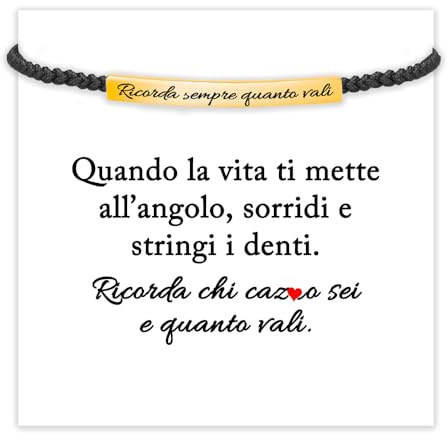 Bracciale Donna in Acciaio Inox Lucidato di Altissima Qualità e Corda Intrecciata con Incisione Ricorda sempre quanto vali Regalo per lei - Cofanetto con DEDICA Incluso