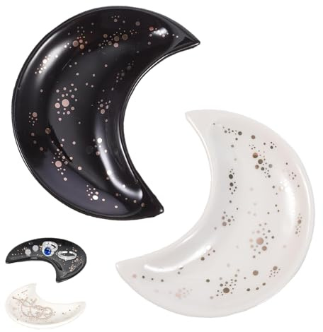 Eabdice Juego de 2 Piezas de Plato de Joyería de Tazón de Luna Pequeño, Bandeja Decorativa de Cerámica, para mujeres, amigos, ella, despedida de soltera
