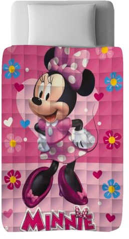CARTOON Trapunta invernale per bambini Minnie Disney 160x250 cm piumone letto singolo coperta trapuntata morbida e calda in 100% Microfibra Poliestere 350 gsm