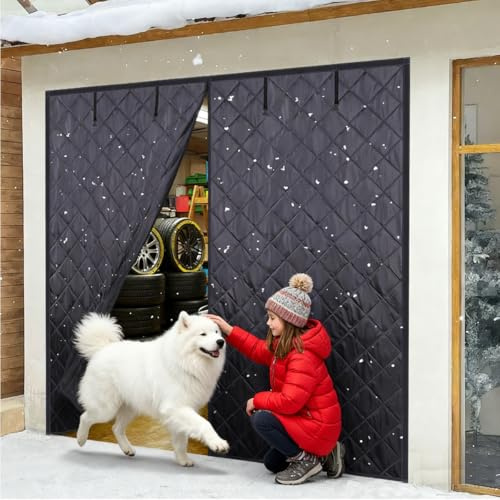 Rideau De Porte Isolant Thermique Pour Garage Rideaus Portes Magnétique Occultant Porte Entrée Rideau Isolant Phonique Couverture D'Isolation D'Écran Hiver(Noir,W500xH250cm)