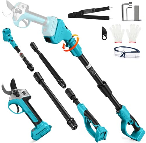 Batteridriven elektrisk grensax, trädgårdssax med teleskopstång 45 mm, kompatibel med Makita 18 V (utan batterier), borstlös trädsax sladdlös sax med teleskophandtag för beskärning av träd, fruktträd