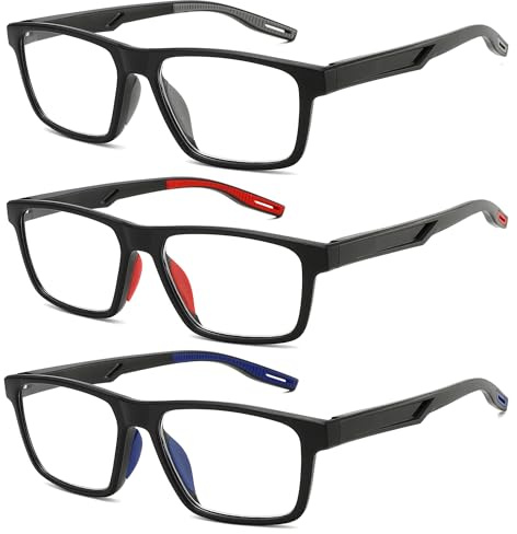 ZXYOO Occhiali da Lettura da Uomo Sportivo 3 Pezzi, Lenti Anti Luce Blu, Cerniere a Molla, Silicone Morbido+3.00