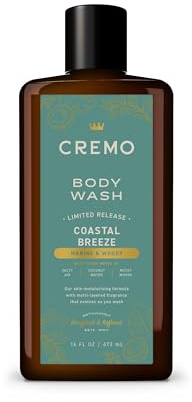 Cremo Rich-Lathering Coastal Breeze Body Wash Men, Notes of Salty Air, Coconut Water, and Mossy Woods, 16 Fl Oz