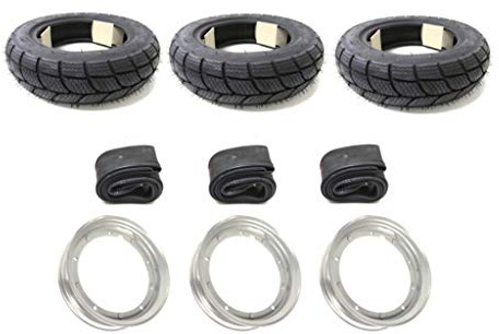 3x Allwetter M+S Reifen 100/90-10 inkl. Schlauch & Felge passend für Piaggio Ape 50 TM TL1T–TL6T ZAPC80 – Ganzjahres-Komplettsatz – Winterreifen mit Felgen für vorne & hinten