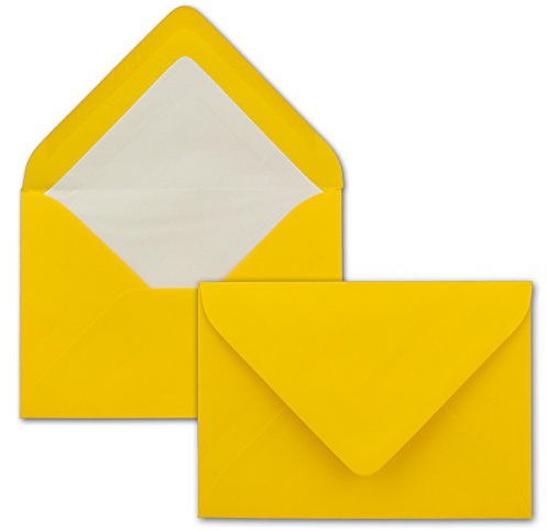 50 Briefumschläge in Honiggelb mit weißem Innenfutter - Kuverts in DIN B6 Format - 12,5 x 17,6 cm - Seidenfutter - Nassklebung