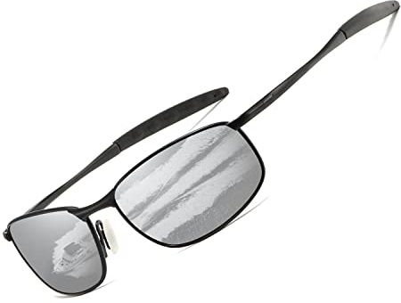 kimorn Polarized Sunglasses For Men Retor Rectangle Frame Classic Sun Glasses K0535 (Black&Silver)