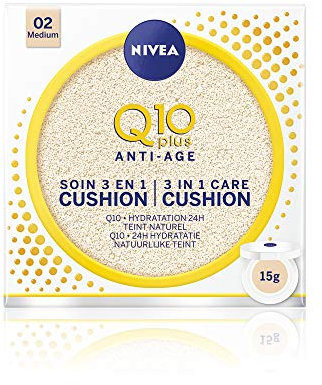 Nivea Q10 Plus Anti-Age 3 in 1 Skin Care Cushion Medium, Anti-Aging Gesichtspflege für Frauen, Foundation für alle Hauttypen, feuchtigkeitsspendendes Make-up (1 x 15 ml)