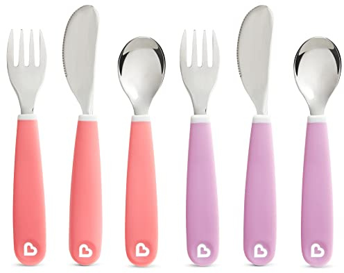 Munchkin Splash Toddler Fork, Knife and Spoon Set, 6 Pack, Pink/Purple