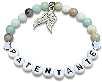 Majas Perlen Armband Patentante Amazonit Perlen 6mm - Geschenk für Patin Taufe Taufgeschenk Andenken Frage Patenschaft - Granat Aventurin Labradorit uvm. - Handmade Personalisierbar