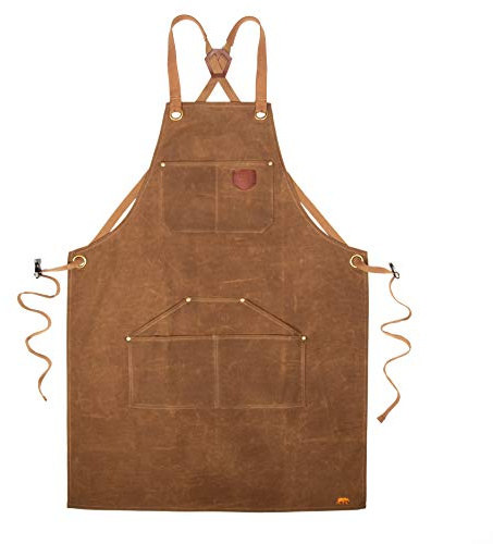 Alaskan MAKER Grembiule uomo e donna in tela rivestita n. 515 per fai da te, cucina, giardinaggio e barbecue, con cinghie incrociate, taglia universale (Avana)