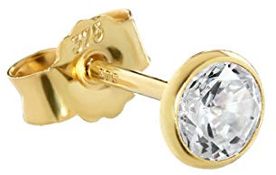 NKlaus Single 4,5mm calice clou d'oreille or jaune 375 or Boucle d'oreille cristal 9 carats zircon blanc 2606