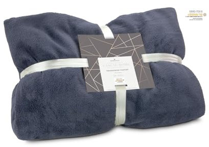 Römer Wellness Fernsehdecke Comfort Schieferblau inkl. Ärmel und Fußtasche – 150 x 200 cm, 230 g/m², weich, antistatisch, mit Satinband