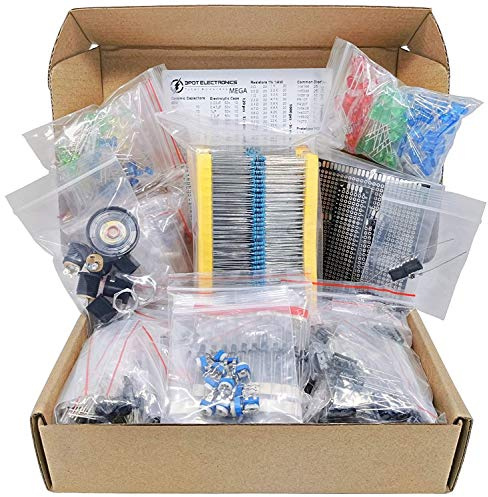 Mega Elektronische Bauteile Elektrotechnik Sortiment Kit, Kondensator, Elkos, Widerstände, LED 3mm 5mm, Transistor, Dioden, Germanium, LM358 Opamp, PCB, Lautsprecher, Potentiometer, 1900 Stück