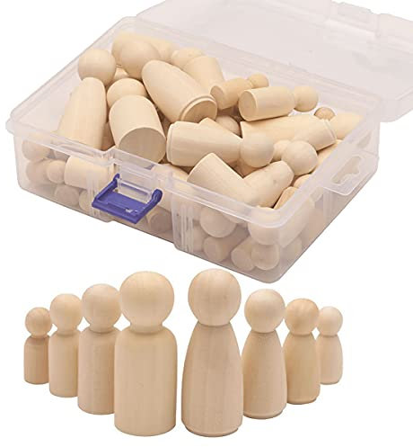 Peg Dolls,50 PCS Legno Peg Doll Unfinished Persone in legno Naturale Figure di Famiglia Artistici Bambole di Legno per Pittura e Decorazione per Feste di Matrimonio