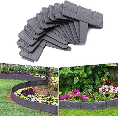 LARS360 Palissade de 5 m Anthracite Avec Motif Pierre - Bordure de Parterre et Jardin en Plastique - 1 Élément (L x H x P) : 25 x 23 x 1 cm
