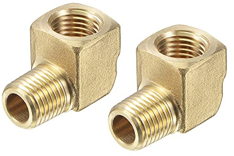 sourcing map Brass Hose Fitting Elbow 1/4 NPT Male to Female Thread Right Angle Pipe Connector Adapter, Pack of 2