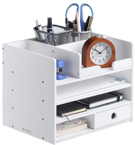Navaris Schreibtisch Organizer Ablage aus Bambus - 33x24x26cm Ordnungssystem Briefablage aus Holz - für Tisch Büro Schreibtisch - leicht zu reinigen