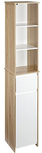 kleankin Scaffale Bagno Salvaspazio in Legno, Mobiletto a Colonna con Ripiani, Armadietto e Cassetto, Bianco, 32.6x30x171.2cm