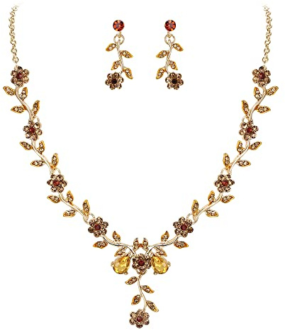 Clearine Damen Hochzeit Schmuck Set Blatt Cluster Blume Kristall Anhänger Halskette baumeln Ohrringe für Braut