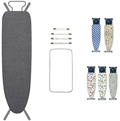 Highdi Ironing Board Cover 147x48CM, Simple Solid Color Replacement Ironing Cover for Steam Irons, Easy-Fit Ironing Board Cover with 4 x Clips 1x Protective Scorch Mesh Cloth (Dark Grey B,147x48cm)