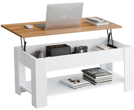 Blisswood Coffee Table With Storage, Lift Up Coffee Tables for Living Room, Wooden Coffee Table With 1 Shelf Large Hidden Storage Modern Rectangular Sofa End Lift-Top Tea Table Furniture