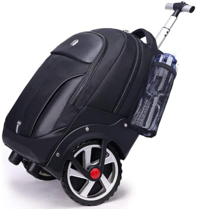 WMHYLYH Rolling Backpack with Wheels, Waterproof Backpack with Large Wheels for Business and Travel Commuter, Carry on Backpack with Laptop Compartment for Women and Men Adult (Black, 20inch)