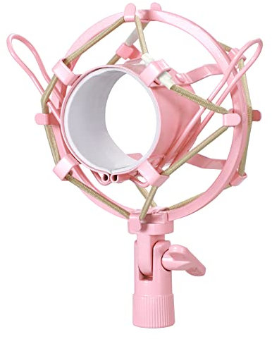 Cicano Soporte de suspensión antivibración para micrófono, soporte de suspensión de metal ajustable de alto aislamiento para micrófonos de 46 a 53 mm de diámetro, color rosa