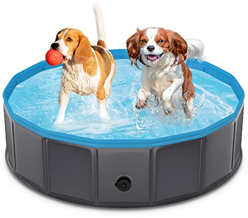 TENXSNUG Piscina per Cani Pieghevole, Antiscivolo Vasca da Bagno per Animali, Portatile Animali Domestici Piscina Bagno per Cani e Bambini, Grigio Scuro, 80 x 20 cm