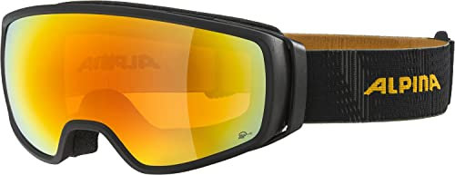 ALPINA DOUBLE JACK Q-LITE - Verspiegelte, Kontrastverstärkende OTG Skibrille Mit 100% UV-Schutz Für Erwachsene, black-yellow matt, One Size