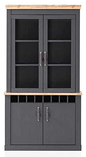 Lomadox Buffetschrank Vitrine Wohnzimmer Esszimmer in Eiche anthrazit mit Flascheneinteilung, B/H/T ca. 110/201/38 cm