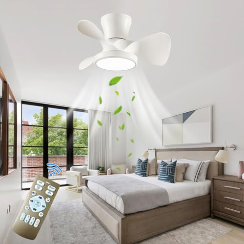 ATEEZ Ventilador Techo Pequeño con Luz Regulable y Mando a Distancia Reversible Motor Lampara Ventilador Techo Dormitorio 6 Velocidades Silencioso Ventilador de Techo con Luz para Habitación Infantil