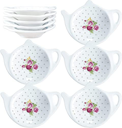 SOCOSY Vintage blomma porslin tepåshållare tekanna formad tepåse underlägg, liten sked vila te tillbehör vilande caddie kryddskål för sås efterrätt, 10 cm färska blommor