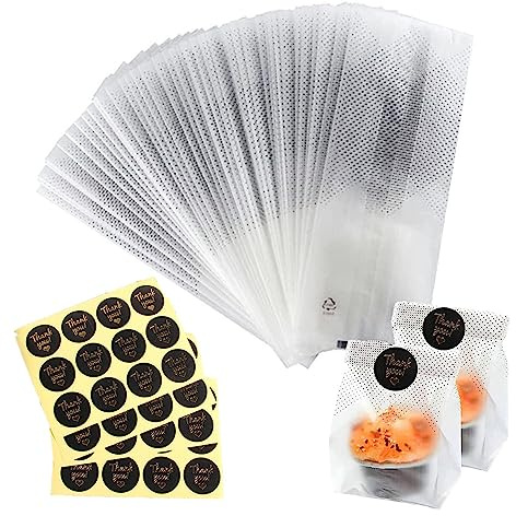 100 Stück Kekstüten zum Verschenken, durchscheinende Plastik-Zellophanbeutel, Kekstüten zum Verpacken für Party, Geschenk, Kekse, Bäckerei, Brot, Süßigkeiten, Schokolade, Verpackungen mit Aufklebern