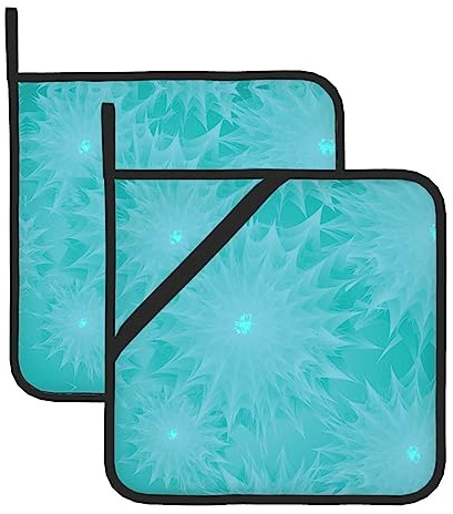 Topflappen in Türkis, Blaugrün, Grün und Cyan, 2er-Set, Topflappen für die Küche, hitzebeständige Topflappen, Hot Pads für die Küchentheke, Topflappen mit Schlaufe, Topflappen zum Kochen, Grillen un