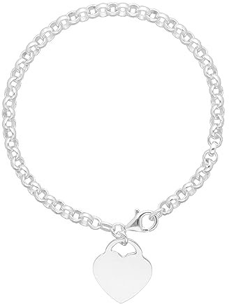 Hatton Jewellery Sterling Silver Bracelet for Women. Solid Silver Belcher Chain with Heart Charm. Made in Italy and Gift boxed, Perfect Present for any Occasion.