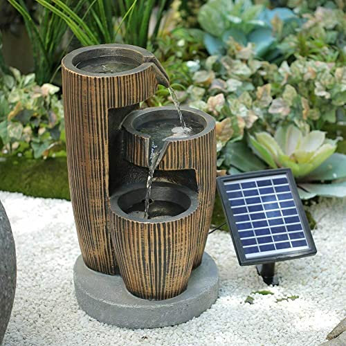 Fontana da giardino per interni ed esterni Fontana da giardino ad energia solare Fontana a cascata a 3 livelli con vasca a cascata Fontana da esterno a LED per terrazza, patio, portico, arredamento da