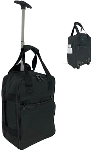 Bordlite RyanAir Approved Cabin Holdall on Wheels, Extendable Handle, Multi Pocket Twill Travel Bag - 40x25x20cm - Black
