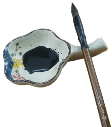 Woonsoon Multifunktionales Tintenfass Dish Porzellan Handgemachte Tinte Brunnen Inkstone mit Pinselhalter für chinesische japanische Kalligraphie Malerei Praxis